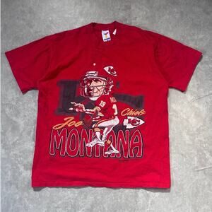 90s Vintage Kansas City Joe Montana Caricature Red T Shirt Size XL
